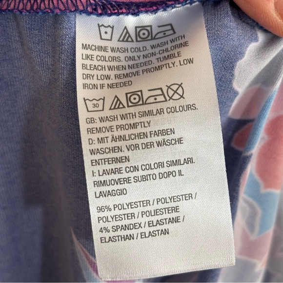 Susan Graver Fuchsia Blue Floral Liquid Knit Stretch Tunic Ruched L/S Sz 1X Top - Picture 6 of 9